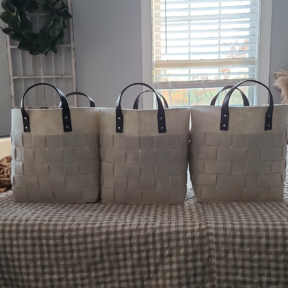 Threshold Cream Woven Baskets with Black Handles